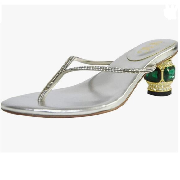 Silver Crystal Heel Sandals Casual Flip Flops Open Toe Daily Wearing Slipper - Picture 1 of 7